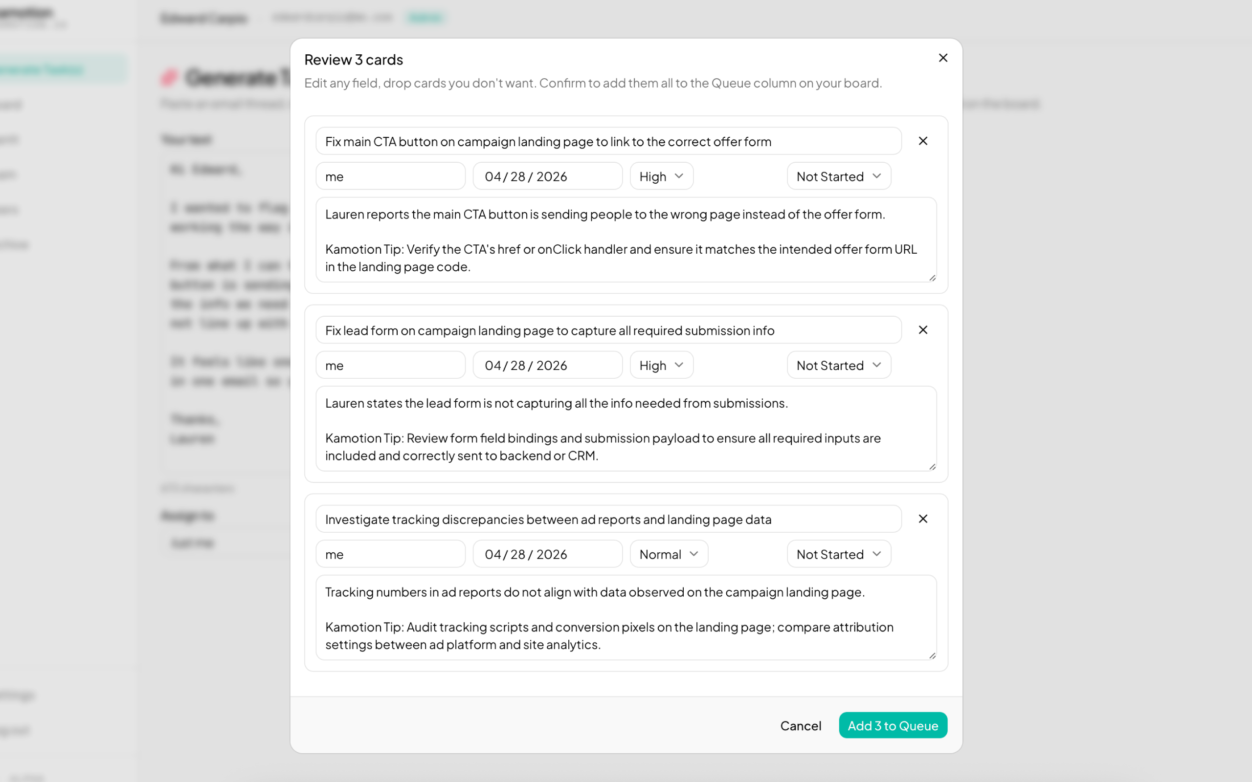 Preview modal